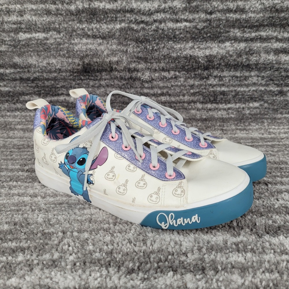 Disney Lilo & Stitch Sneakers Womens Shoes Ohana White Blue Glitter‎ Size 9